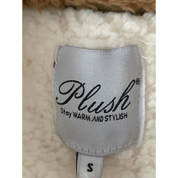 Plush X Revolve Women’s Cream Brown Sherpa Hooded Jacket NEW Size Small - Picture 3 of 10